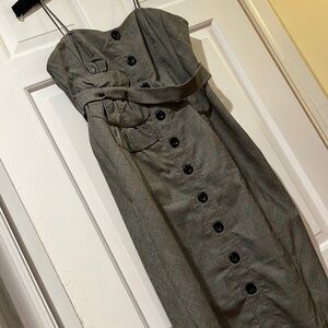 Floreat plaid Dress with waist detail and spaghetti straps